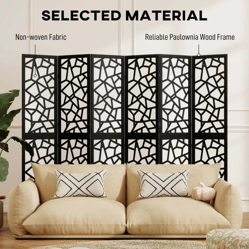 6 Panel Room Divider, 5.6 FT Lightweight Folding Privacy Screen with Geometric Pattern for Living Room, Bedroom, Black