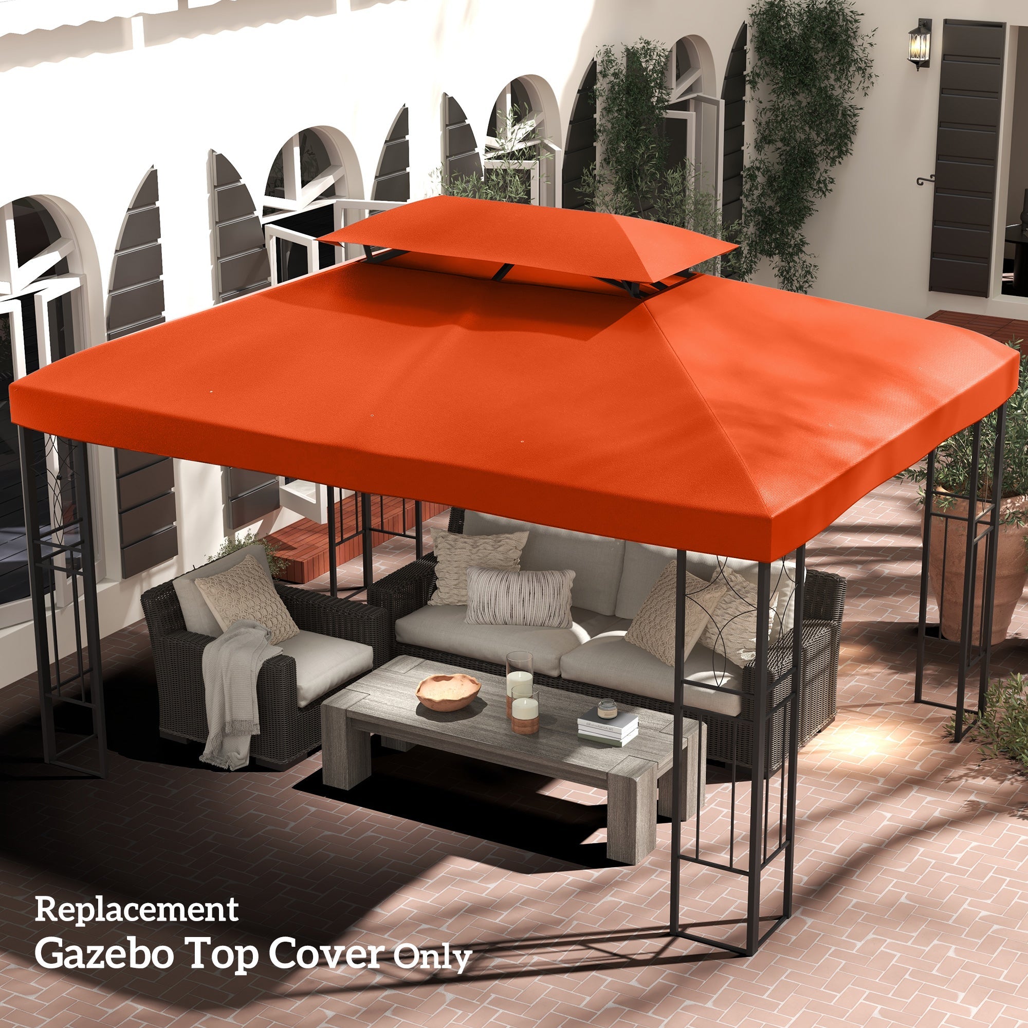 Outsunny 13' x 10' Gazebo Replacement Canopy, Rust Red UV Protection 2 Tier Top Cover for Outdoor Patio Garden