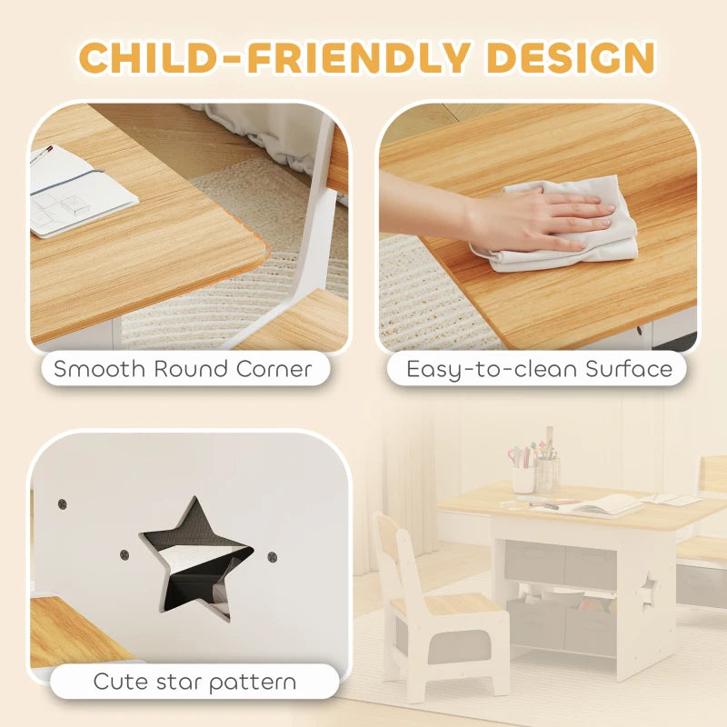 Qaba 3 Piece Kids Table and Chair Set with 6 Removable Drawers, for Classroom, Living Room, Bedroom, Nursery, Natural