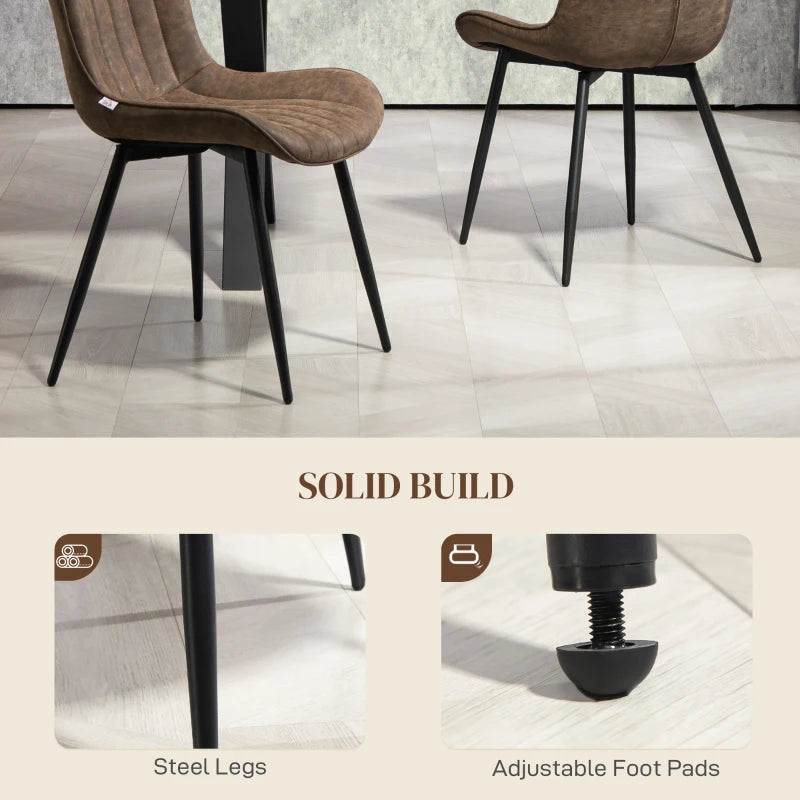 Dining Chairs Set of 2, PU Leather Upholstered Kitchen Chairs with Backrest and Steel Legs, Brown