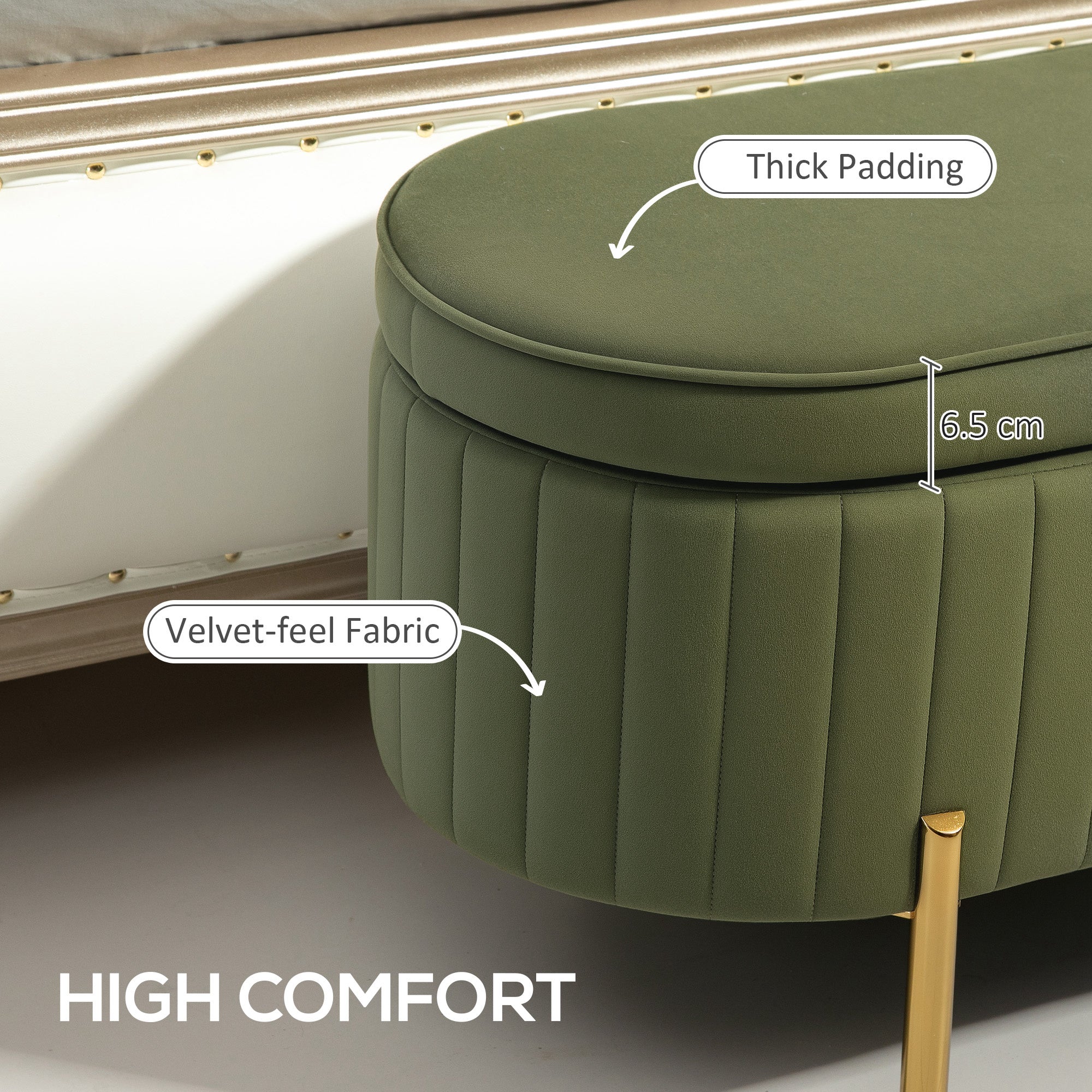HOMCOM Upholstered Bedroom Bench, Channel Tufted Ottoman Bench with Thick Padding and Metal Legs, Dark Green