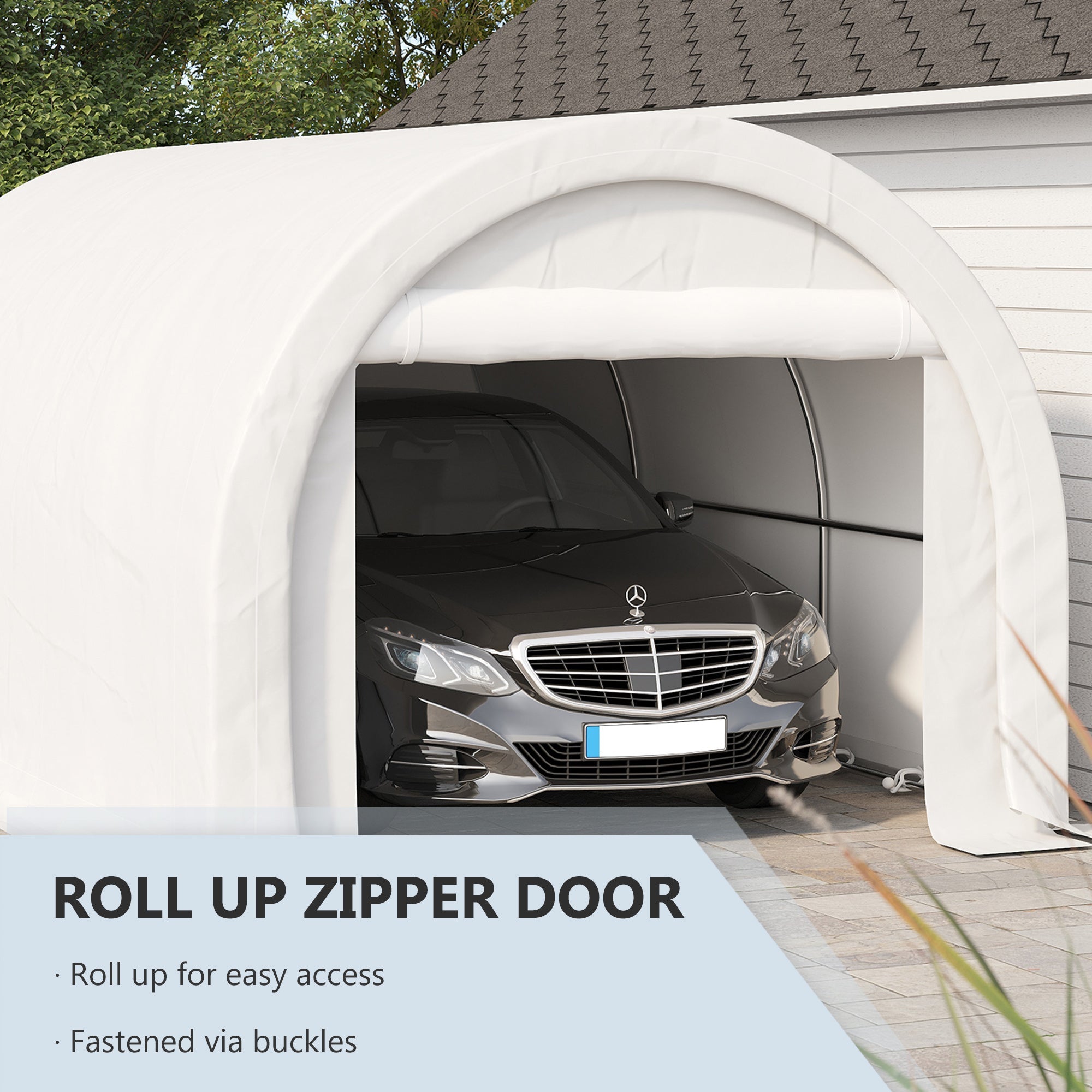 Outsunny 10' x 16' Heavy Duty Portable Carport Tent with Zippered Door, PE Cover for Car, Boat, Motorcycle, Bike, White
