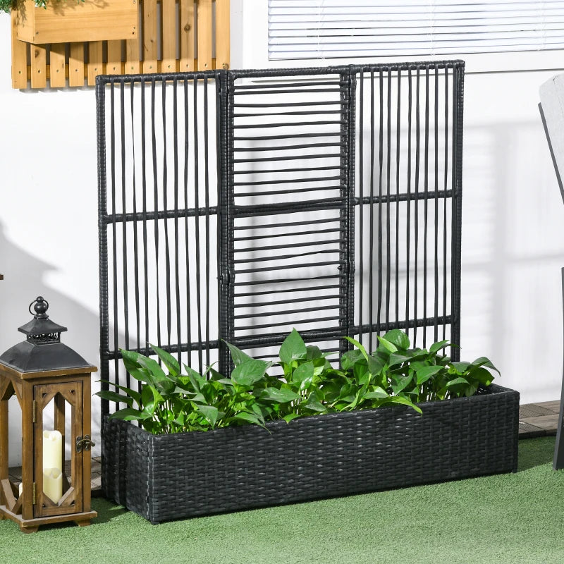 Raised Garden Bed with Lattice Trellis, Rattan Outdoor Planter with Storage for Garden, Patio, Balcony, Black