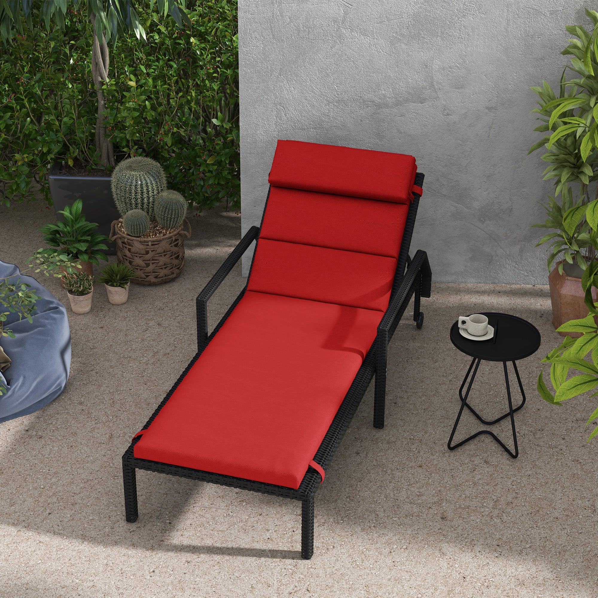 Outsunny Patio Chaise Lounge Chair Cushion Replacement Sun Lounger Pads with Headrest and Ties, Wine Red