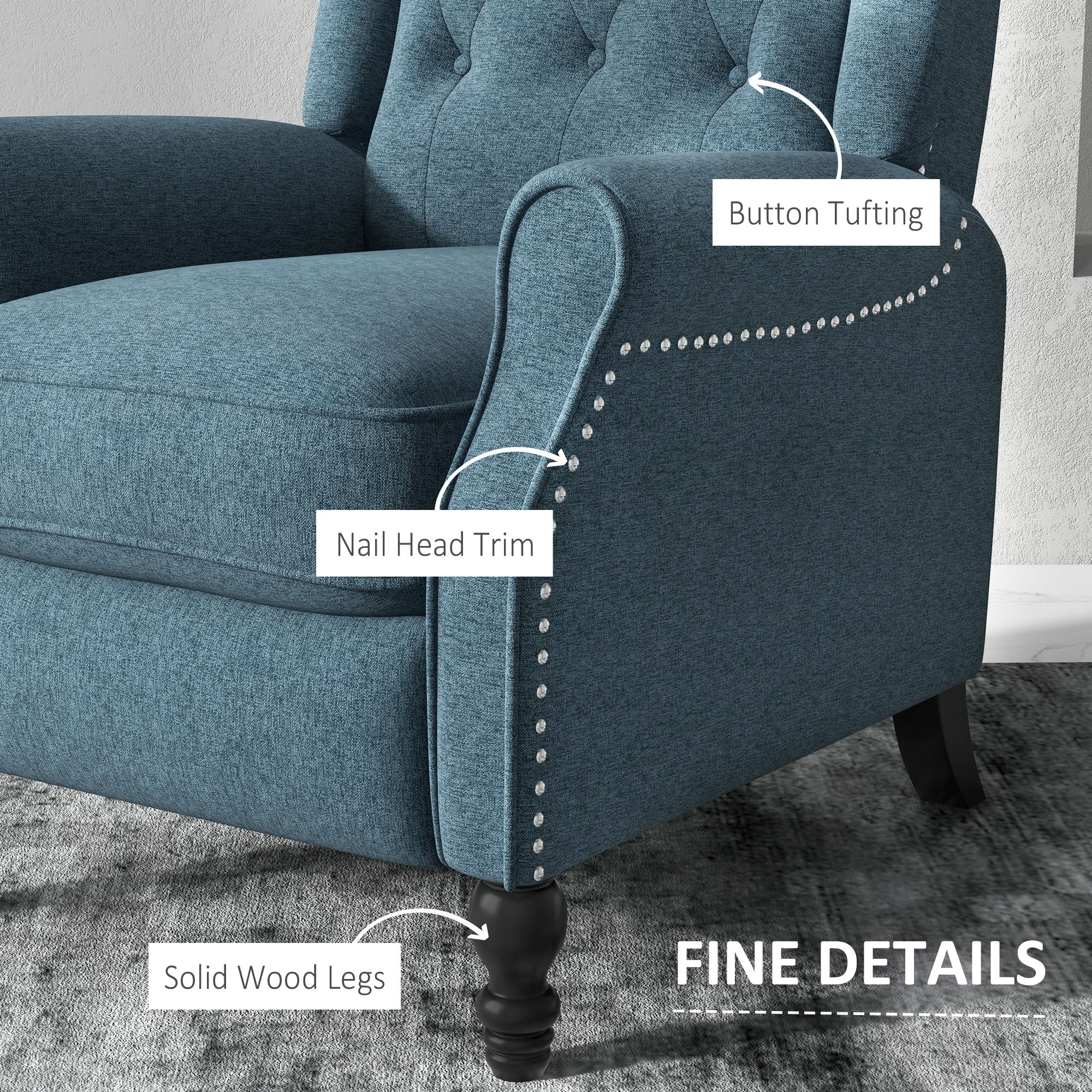 HOMCOM Wingback Reclining Chair: Button-Tufted, Footrest, Rolled Armrests, Living Room, Blue