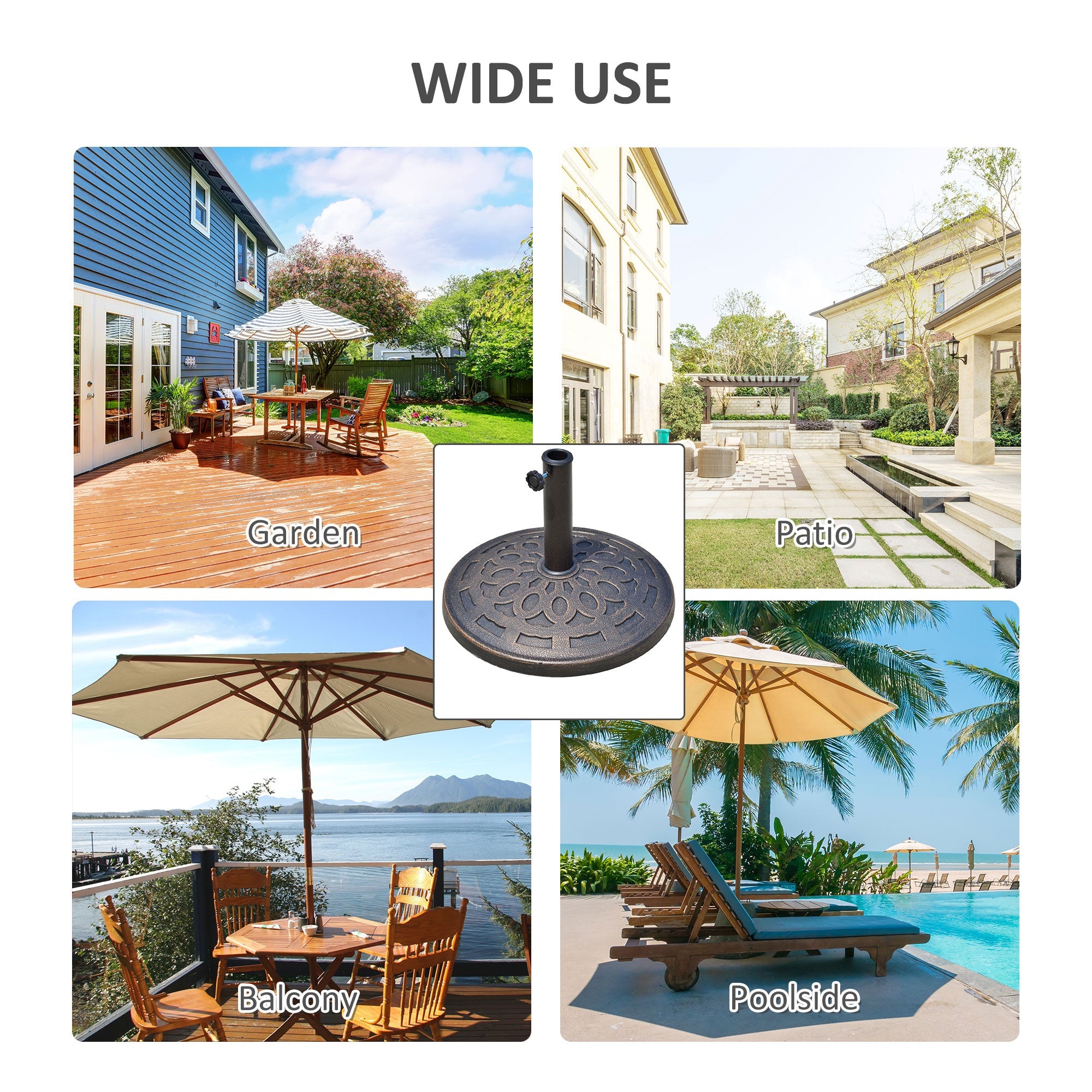 Outsunny Patio Umbrella Base 31 lb Heavy Duty Round Market Umbrella Holder Outdoor Garden Backyard Bronze