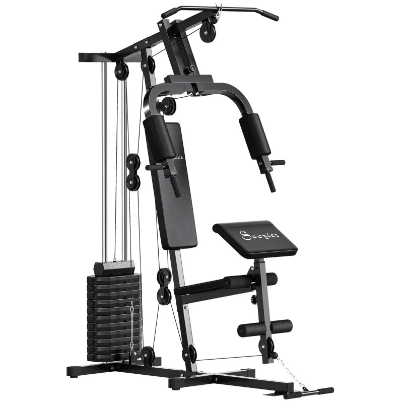 Soozier Home Gym Equipment Weight Training Machine, Multifunction Workout Machine with 143lbs Weight Stack for Full Body Workout and Strength Training, Black