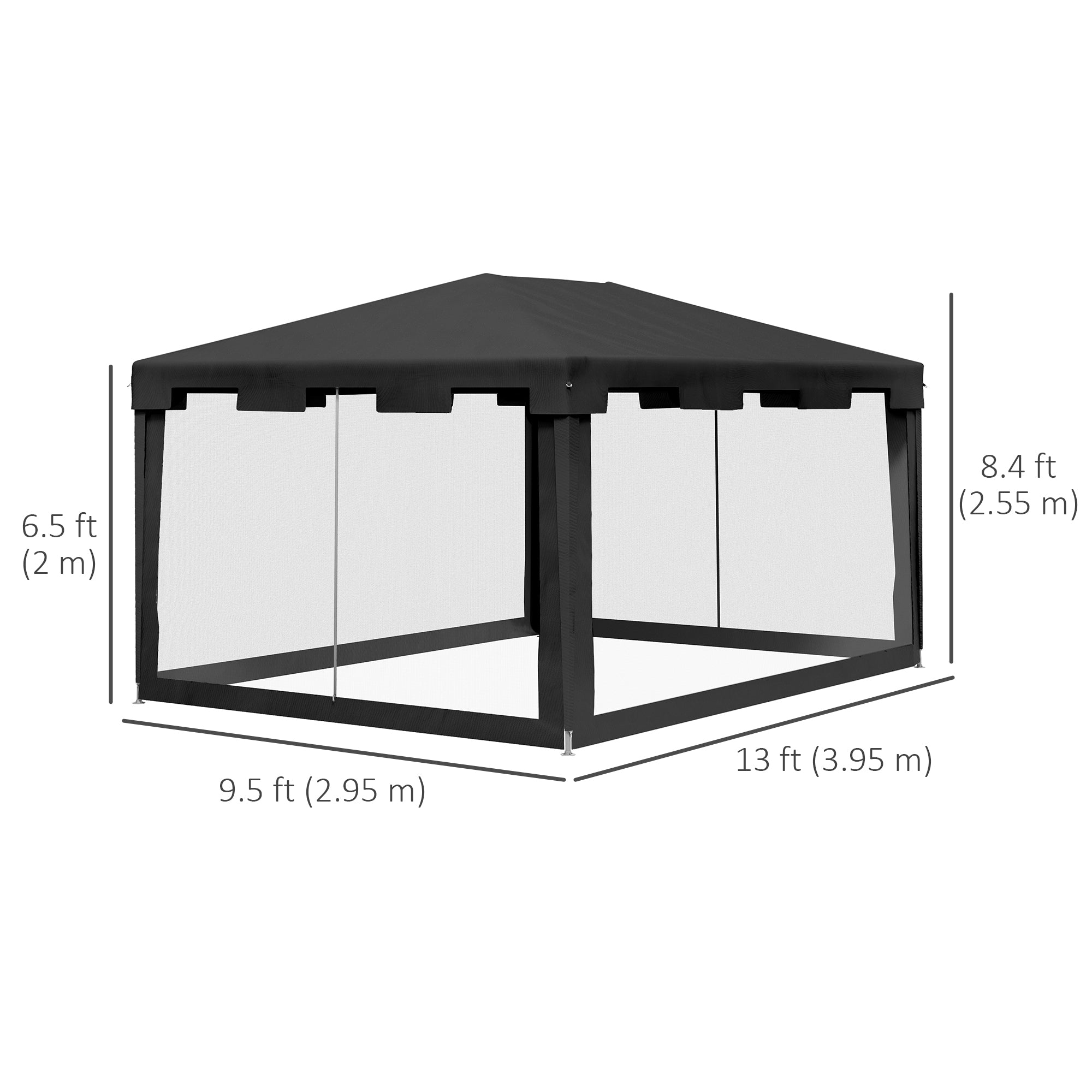 Outsunny 10x13ft Outdoor Gazebo Party Tent Sun Shade Canopy with Mesh Sidewalls Dark Grey