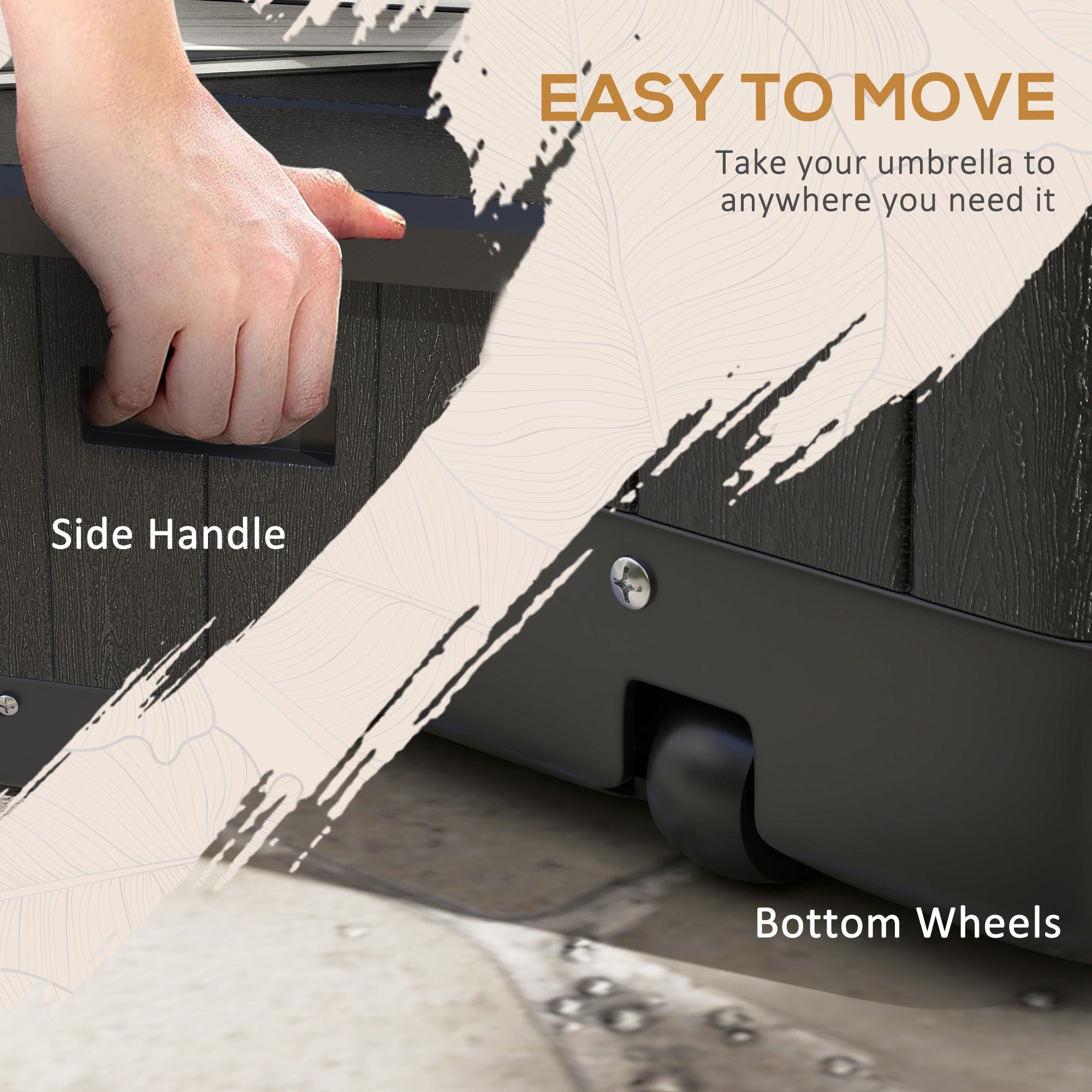 Outsunny 3-in-1 Outdoor Umbrella Base with Wheels and Handles, End Table, Flower Box Planter with Hole, 176 lbs. Capacity, Black