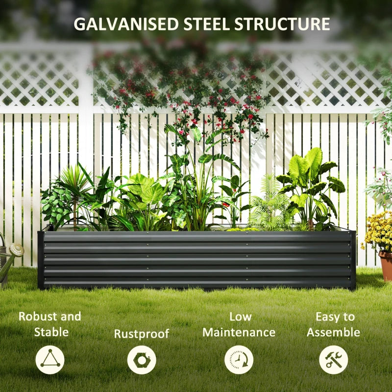 8 x 2.6 x 1.5ft Galvanized Raised Garden Bed, Reinforced Outdoor Planter Box with Open Bottom, Dark Grey