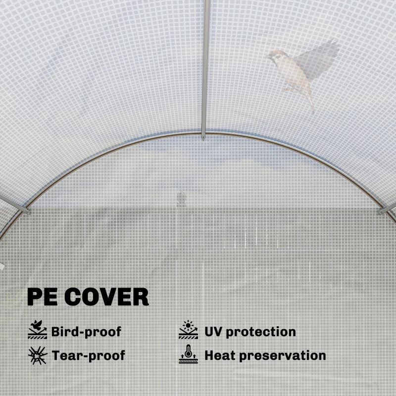 Walk-in Tunnel Greenhouse with 2 Support Rods, Mesh Door, Plant Hot House with PE Cover, 20'x10'x7', White