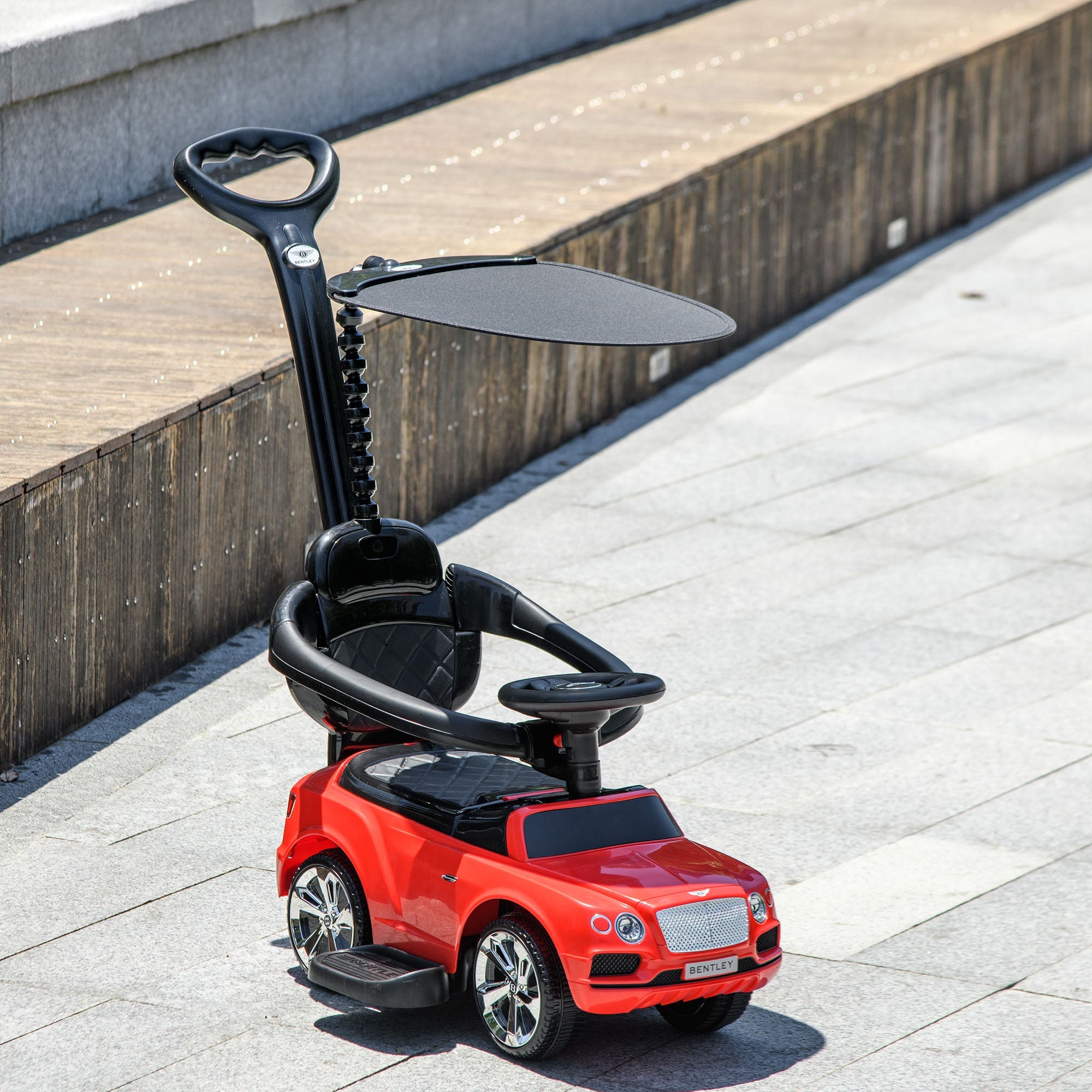 Qaba Bentley Bentayga Licensed Push Car, 3 in 1 Kids Ride on Car Foot to Floor w/ Music Horn, Red