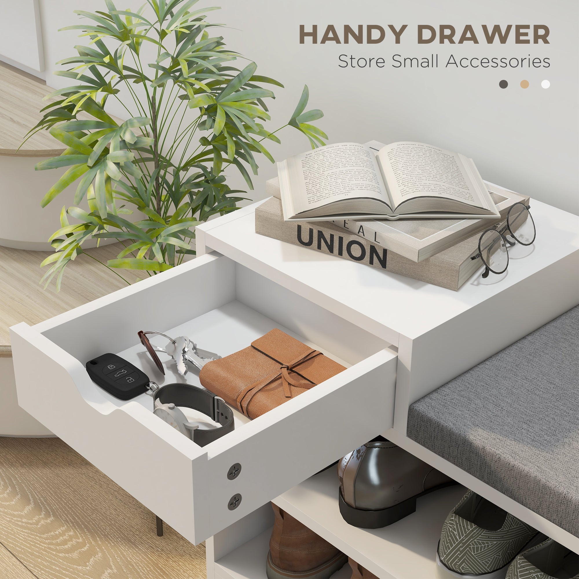 HOMCOM Shoe Simplicity: Storage Bench with Seat Drawer, 3 Open Shelves, Upholstered Entrance Bench for Hallway
