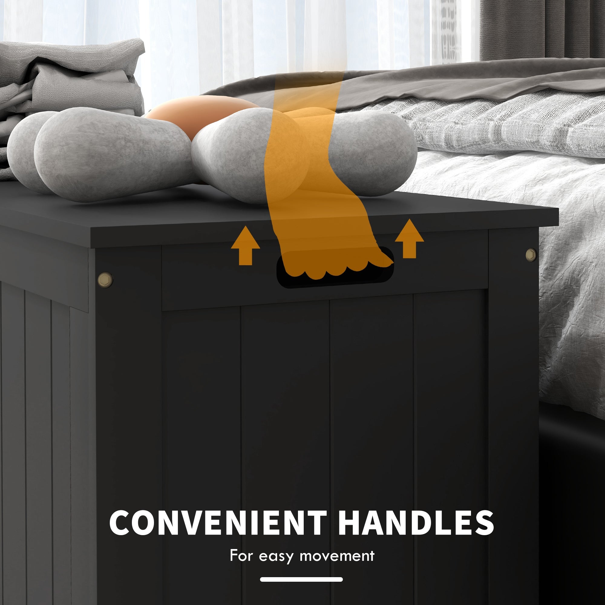 HOMCOM Modern Storage Chest Bench with Safety Hinges Entryway Toy Chest Black with Side Handles for Living Room Playroom