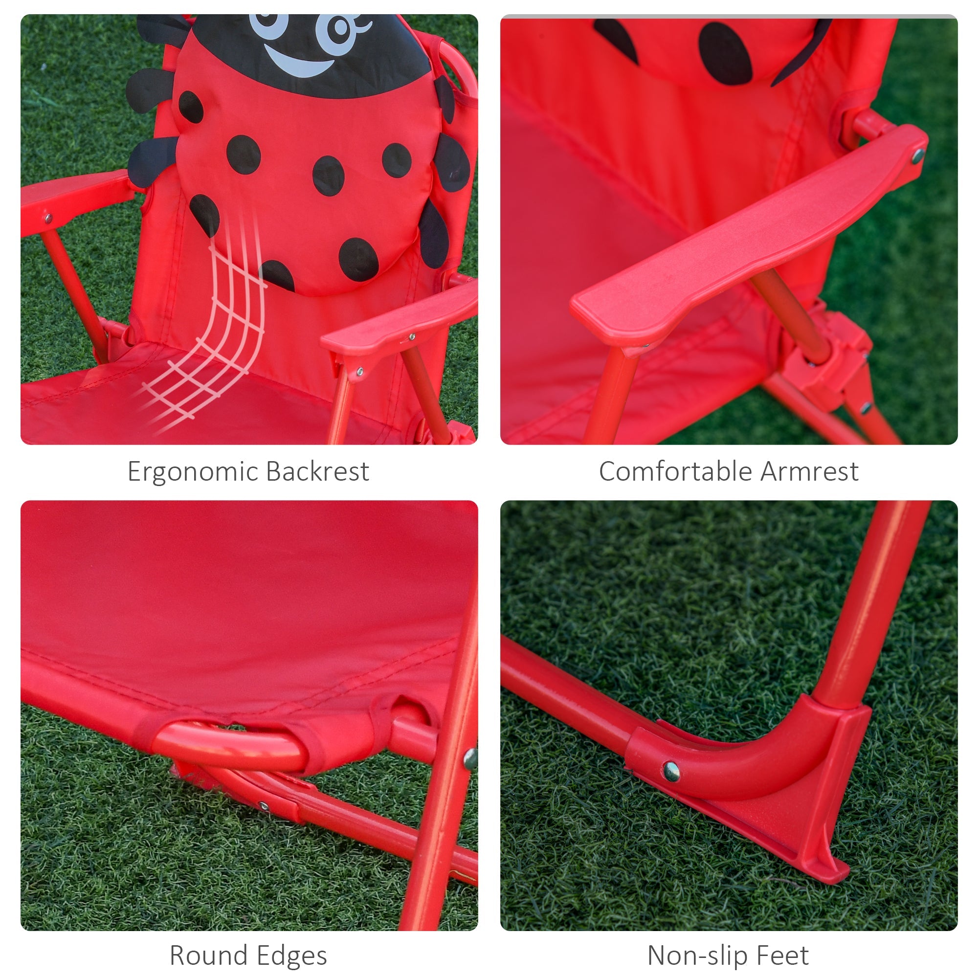 Outsunny Kids Picnic Table and Kids Picnic Chair Set Ladybug Pattern Outdoor Garden Patio Backyard with Removable Sun Umbrella Red