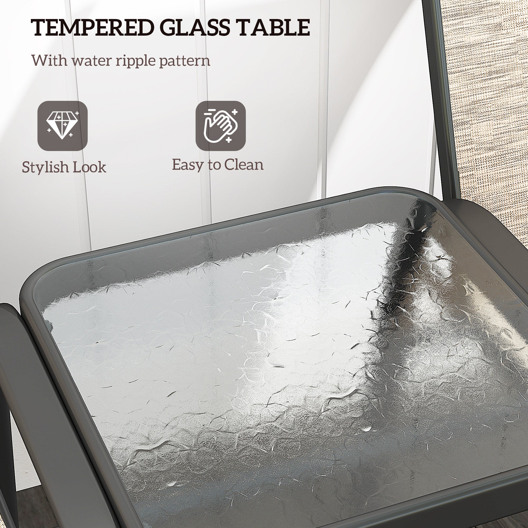 Outsunny Outdoor Loveseat with Glass Table, Garden Patio Bench with Breathable Mesh Seat, High Back, Armrests, Brown