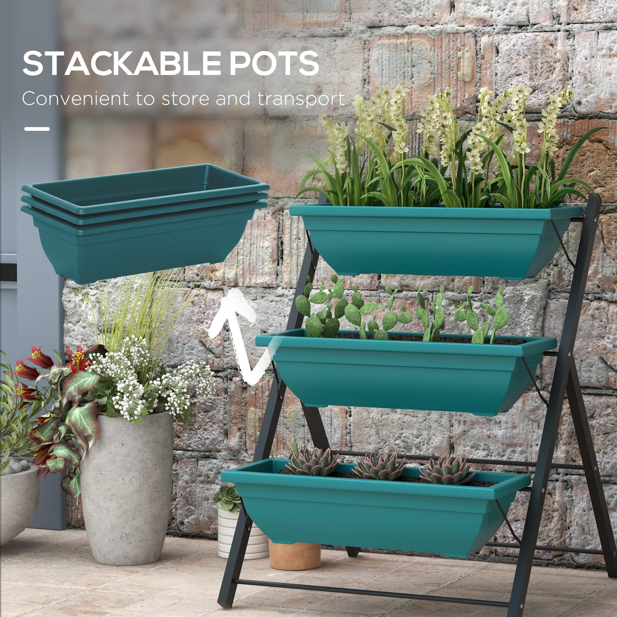 Outsunny 3-Tier Vertical Garden Planter Outdoor Plant Stand with 3 Boxes for Vegetables Flowers Grow Container