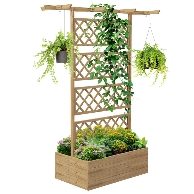 Wooden Planter with Trellis Privacy Screen, Raised Garden Bed to Grow Vegetables, Herbs and Flowers, Natural