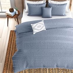 King size 5-Piece 100-Percent Cotton Clip Dot Boho Comforter Set in Denim Blue - Free Shipping
