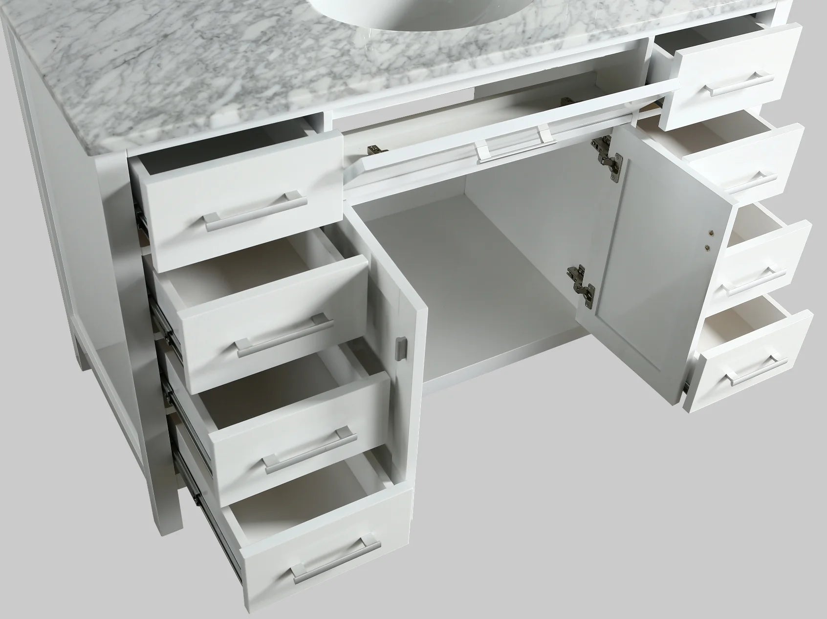 London 54" Single Sink Vanity in White with Marble Vanity Top with Matching Mirror