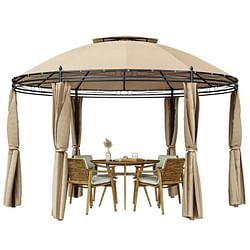 Circular Dome Hexagon Gazebo Canopy with Polyester Privacy Curtain in Brown - Free Shipping