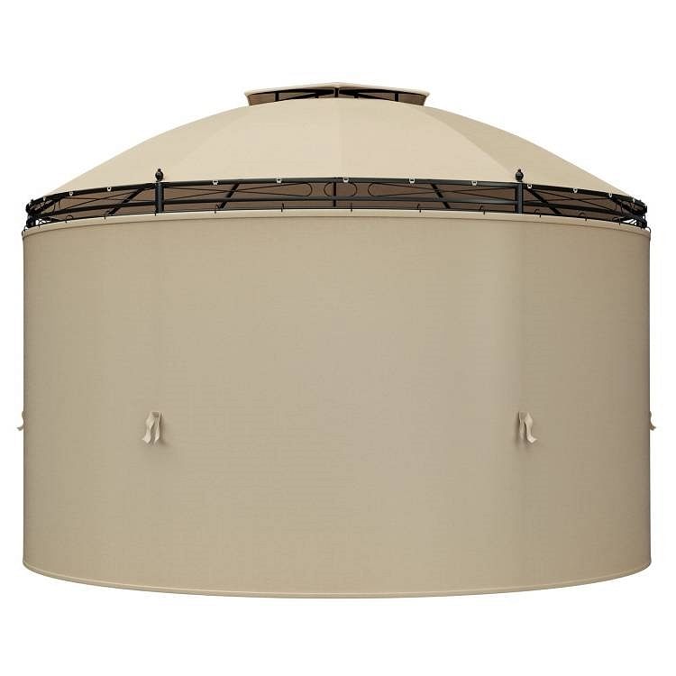 Circular Dome Hexagon Gazebo Canopy with Polyester Privacy Curtain in Brown - Free Shipping