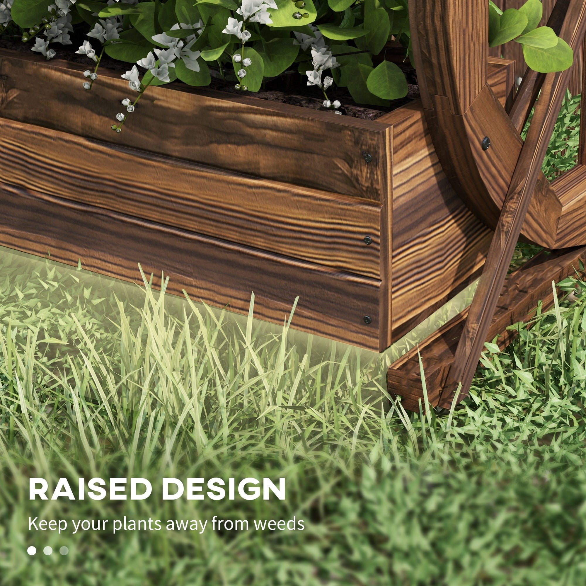 Outsunny Rustic Wooden Wagon Planter Box 2-Tier Elevated Garden Bed for Vegetables Flowers Herbs Outdoor Decor