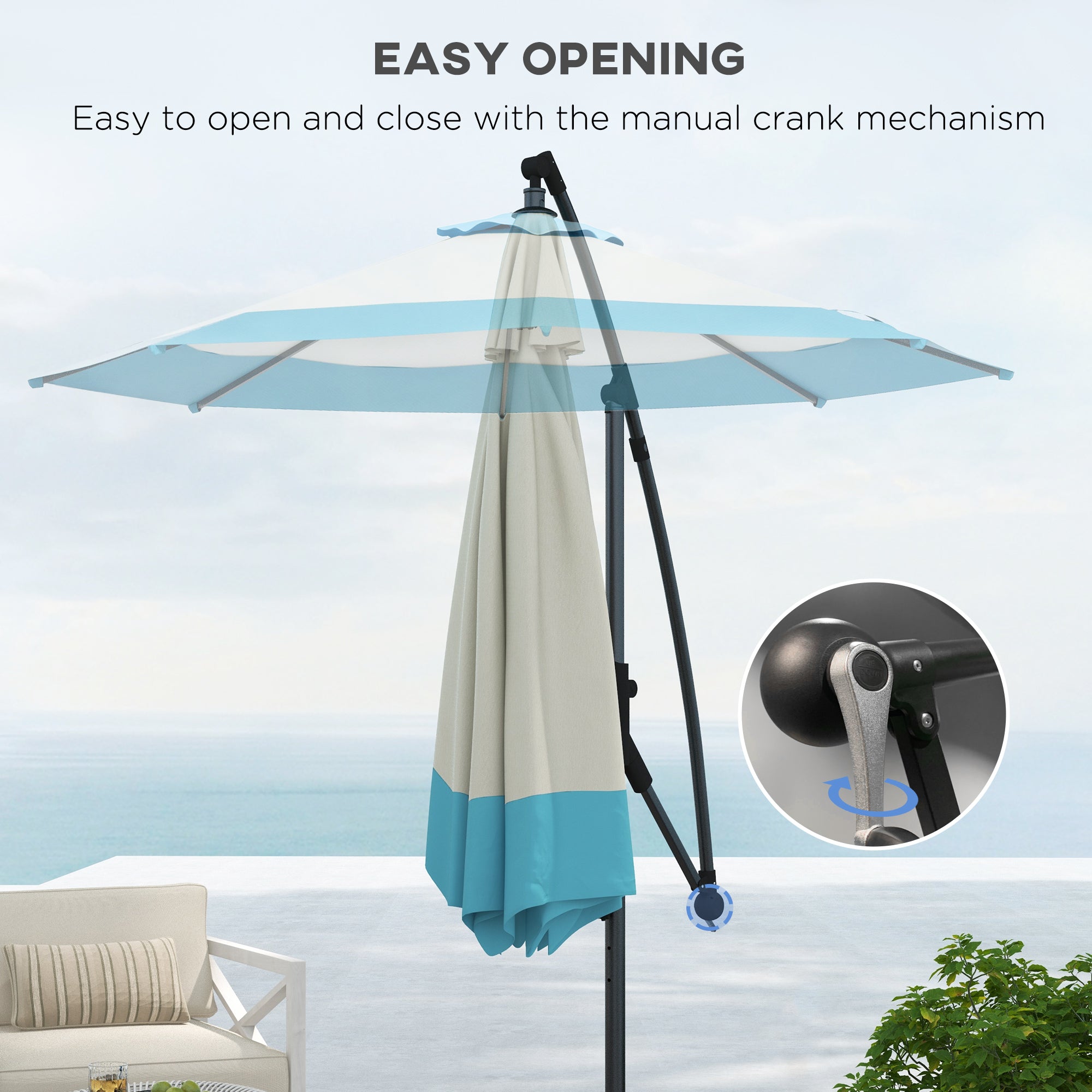 Outsunny 10 FT Cantilever Umbrella, Round Hanging Offset Umbrella with Crank, Tilt and Cross Base for Garden, Backyard, Blue