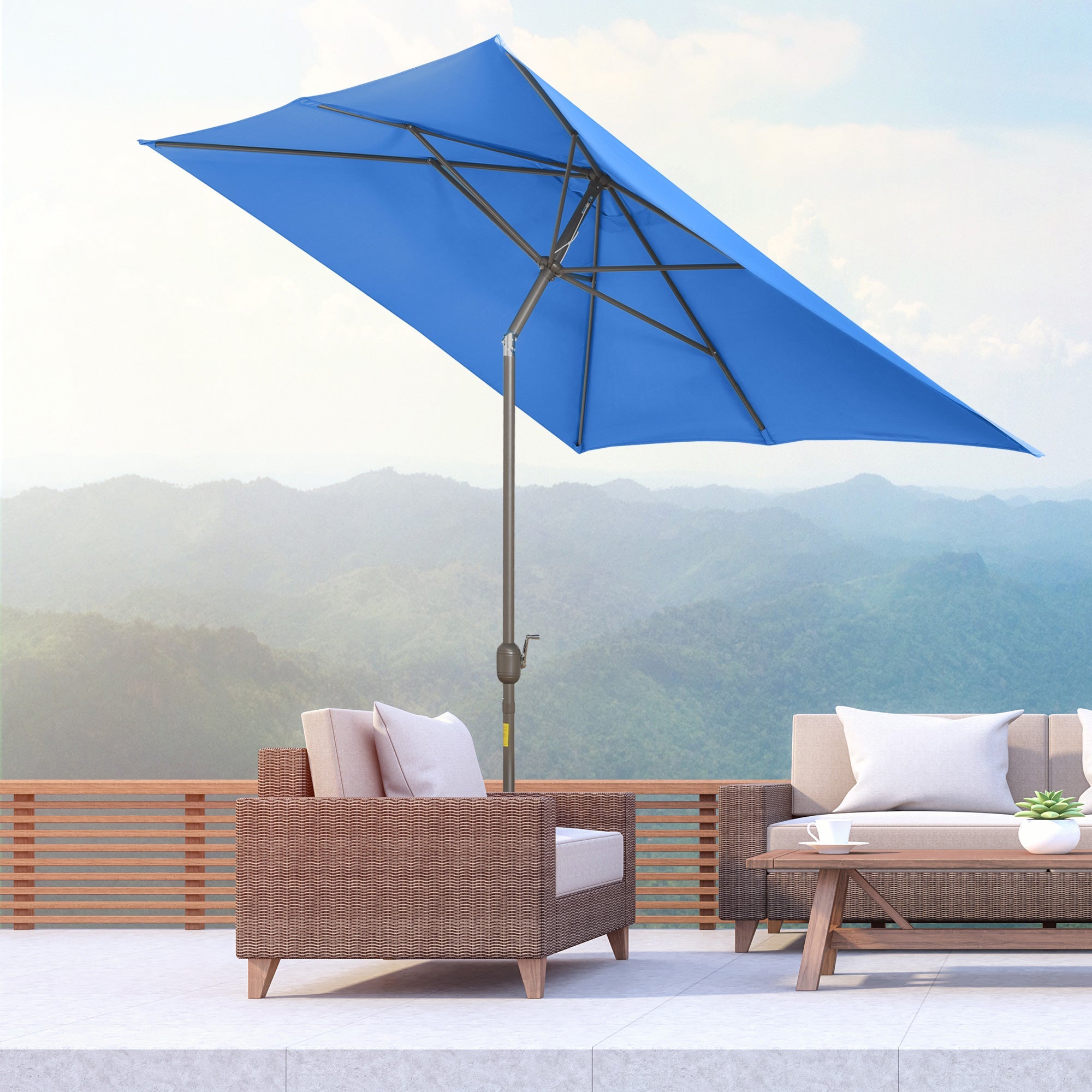 Outsunny 6.5x10ft Rectangle Aluminum Tilt Patio Umbrella Garden Market Parasol Outdoor Sunshade Canopy with Crank(Blue)