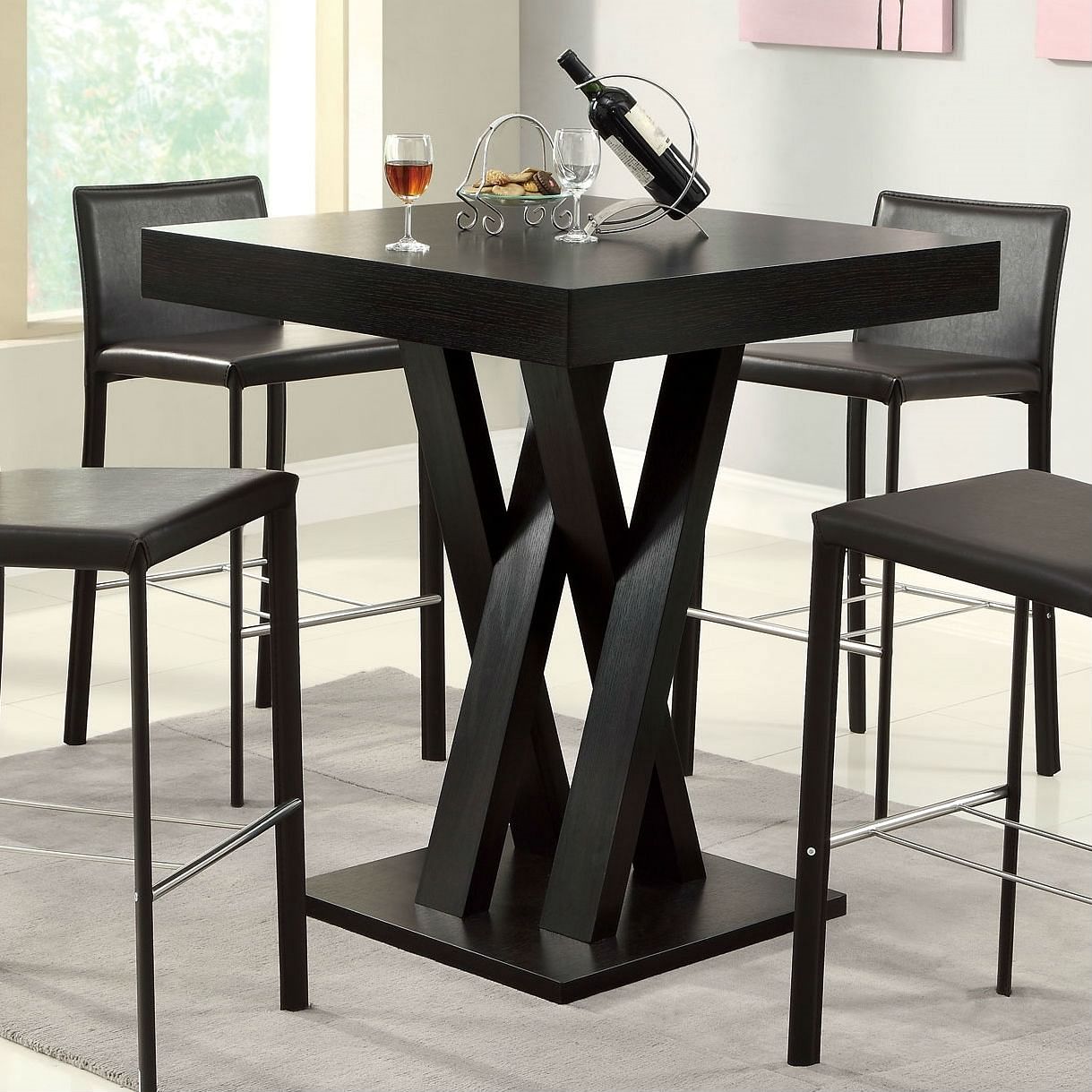 Modern 40-inch High Square Dining Table in Dark Cappuccino Finish - Free Shipping