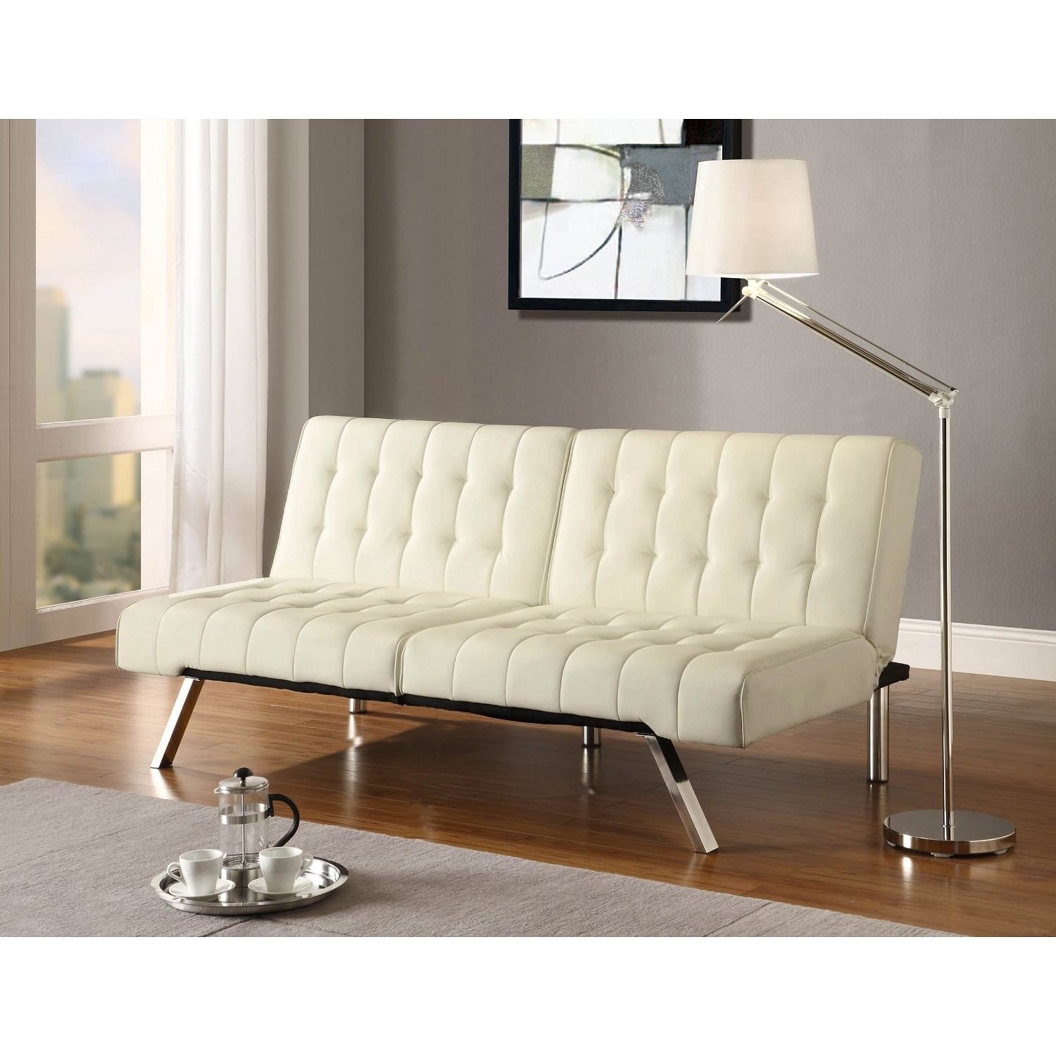 Splitback Multi-Position Futon Sofa Sleeper in Vanilla - Free Shipping