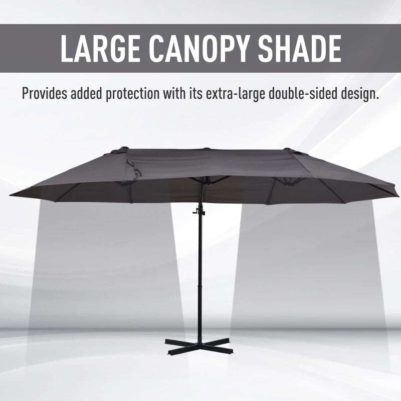 Outdoor Patio Umbrella Offset Cantilever Umbrella with Twin Canopy Sunshade Umbrella with Lift Crank Grey