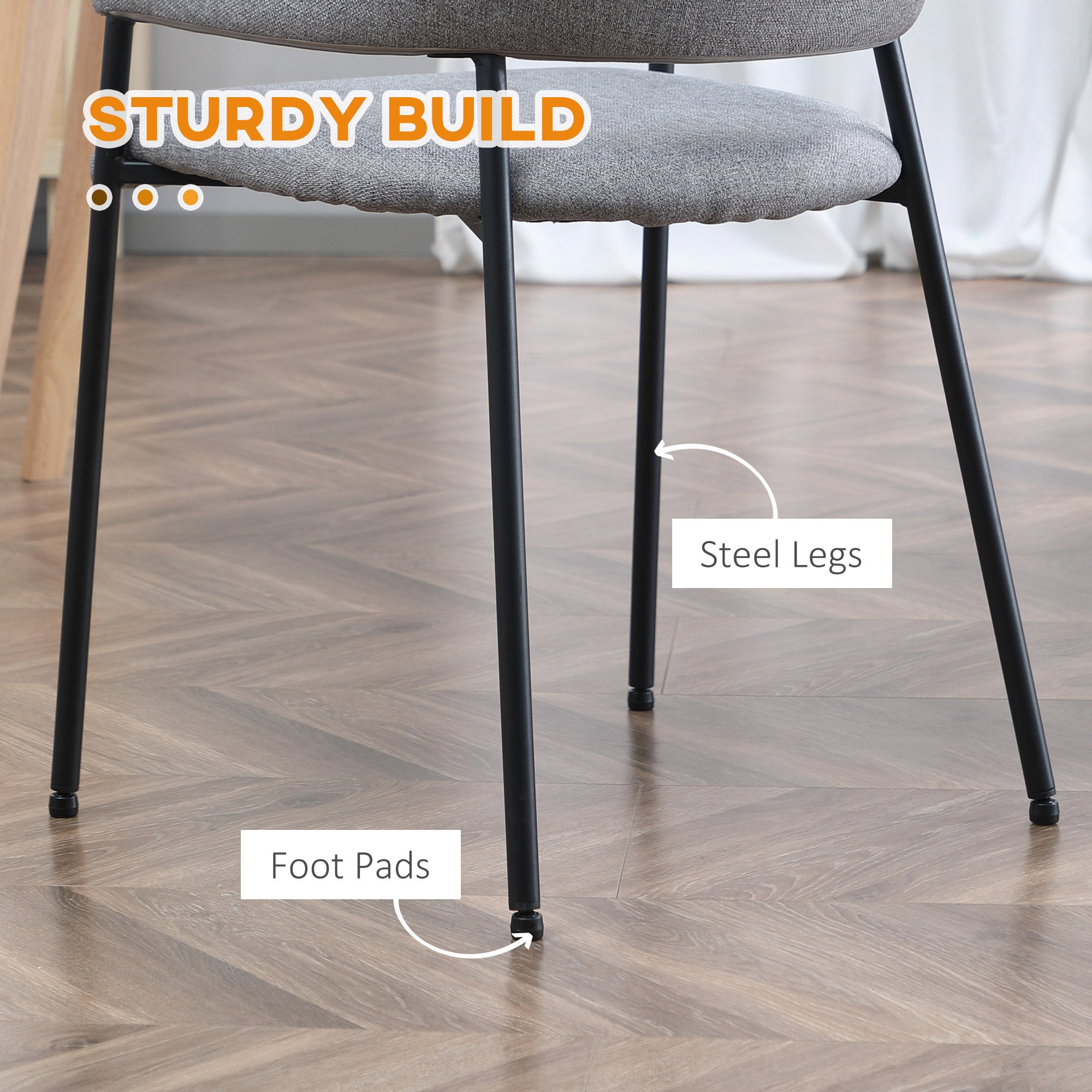 HOMCOM Modern Dining Chairs Set of 2 Linen Touch Fabric Accent Chairs with Armrests Steel Legs for Kitchen Stylish Comfortable Seating