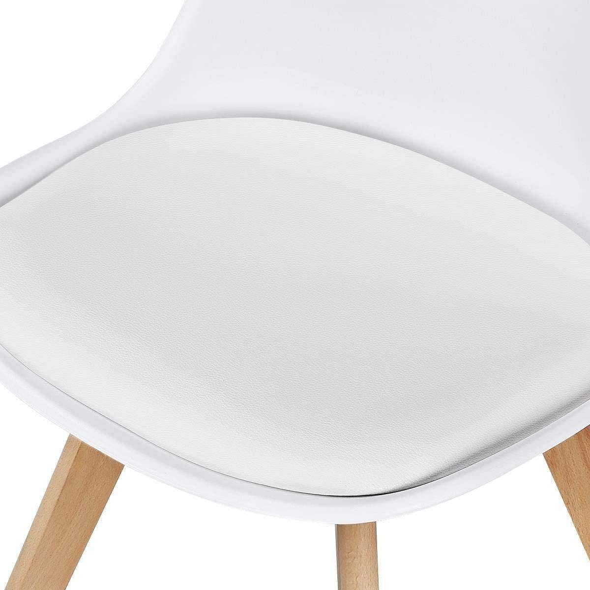 Set of 4 Modern White Shell Dining Chair Upholstered Padded Seat w/ Beechwood Legs - Free Shipping