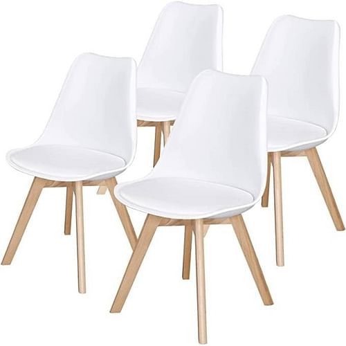 Set of 4 Modern White Shell Dining Chair Upholstered Padded Seat w/ Beechwood Legs - Free Shipping