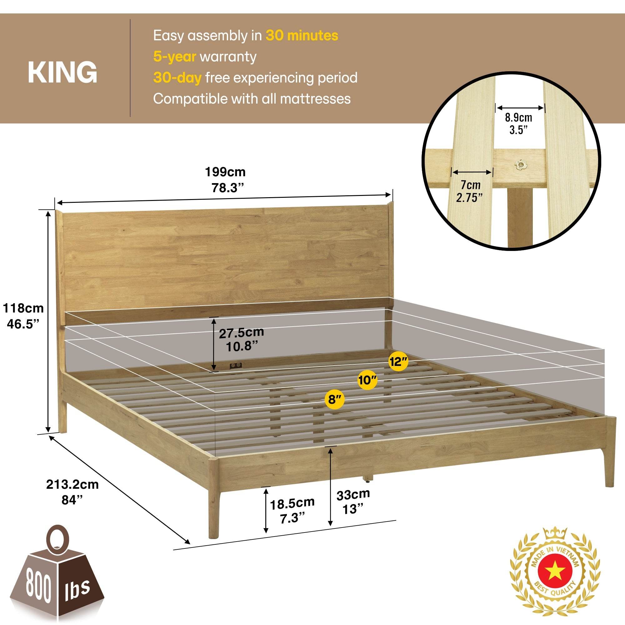 Haven Deluxe Wood Platform Bed Frame