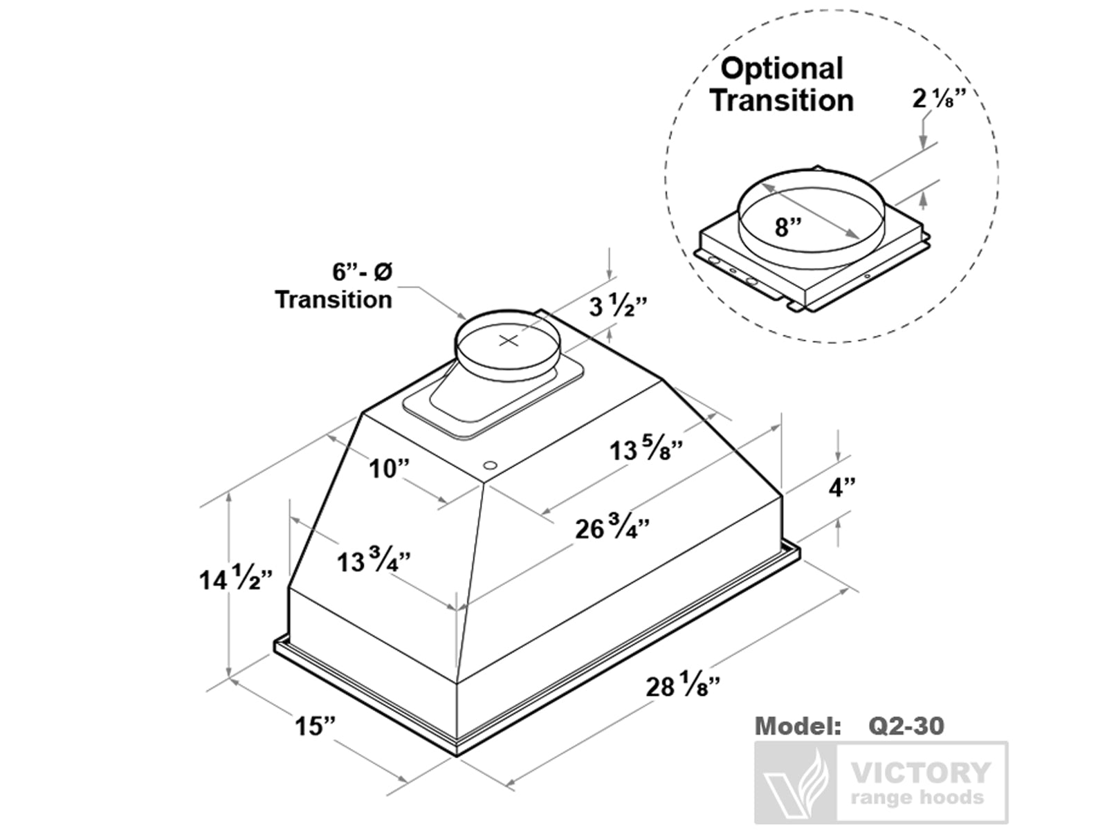30 Inch 700 CFM Range Hood Insert - VICTORY Q2