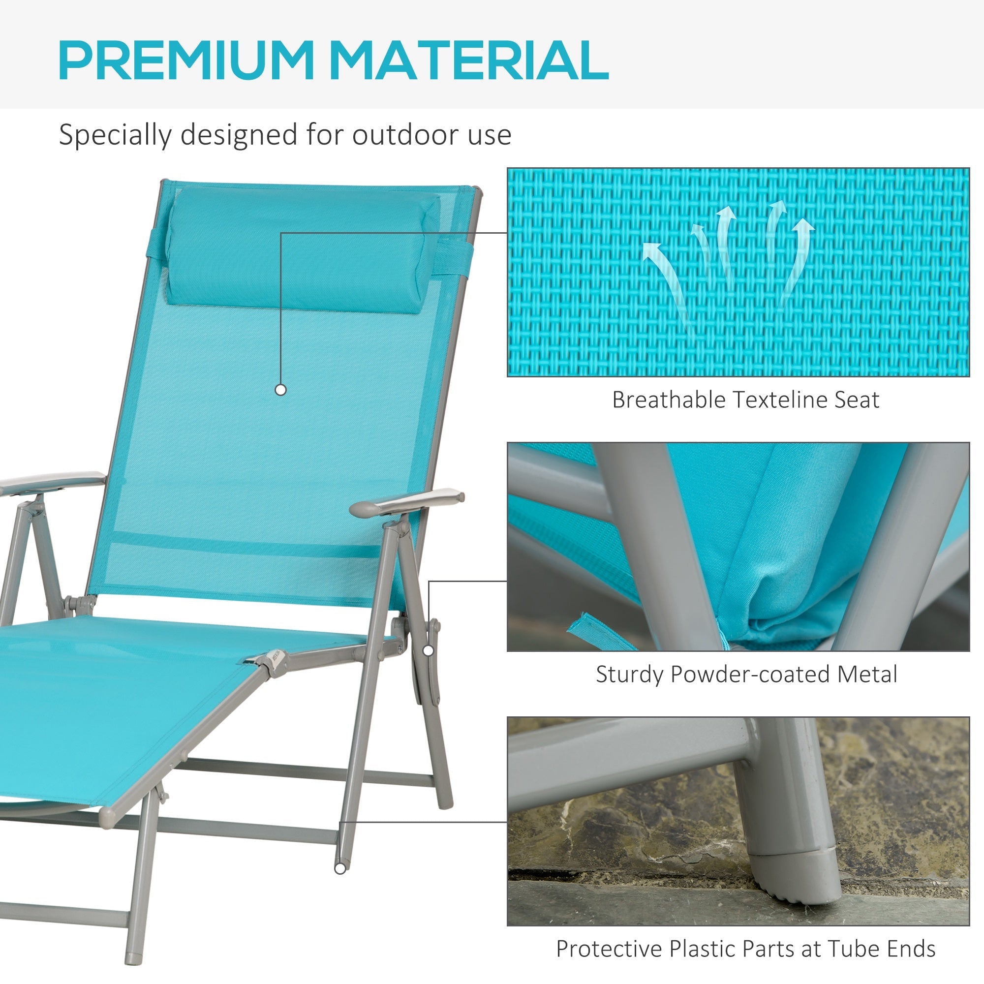 Outsunny Folding Chaise Lounge Outdoor Adjustable Recliner Chair Comfortable Blue Relaxation