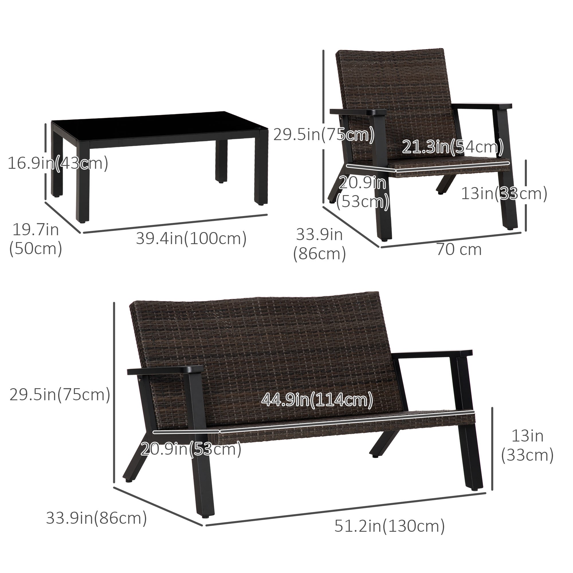 Outsunny Alfresco Elegance: 4-Piece PE Rattan Outdoor Sofa Set with Cushioned Loveseat, Coffee Table, and Tempered Glass Top