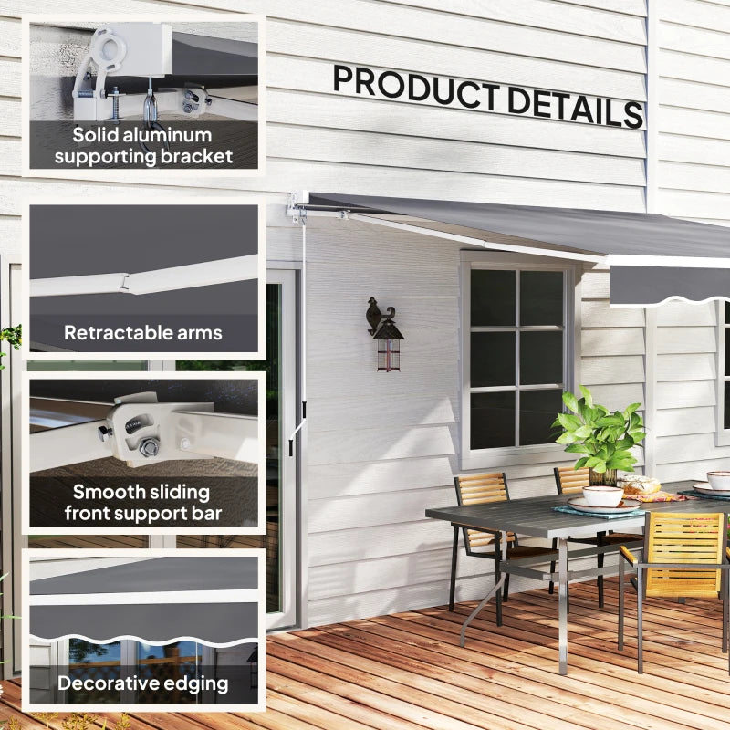 8' x 7' Retractable Awning, Patio Awnings, Sunshade Shelter with 280 g/m² UV & Water-Resistant Fabric, Dark Grey