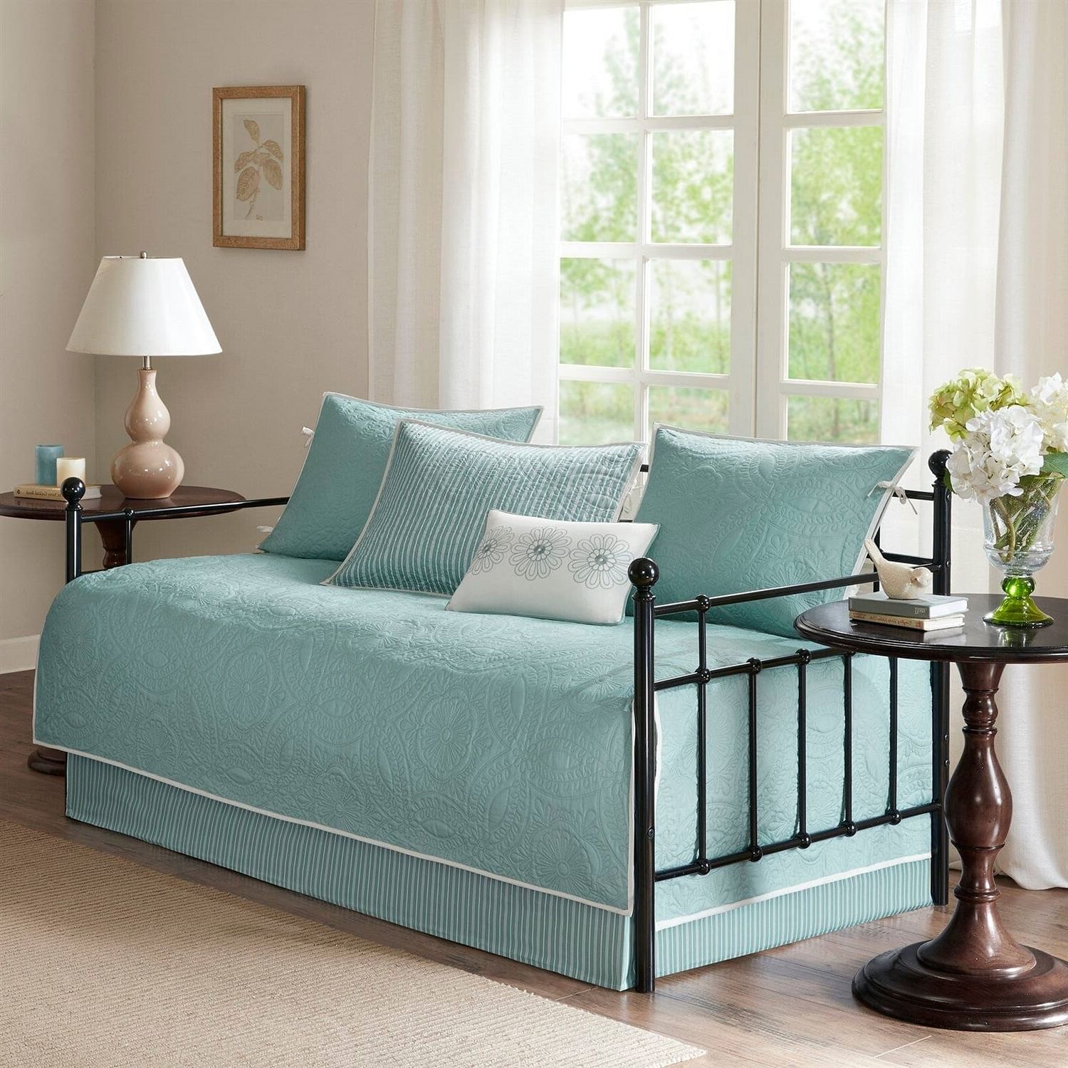 Blue Floral Medallion 6 Piece Reversible Daybed Cover Set - Free Shipping