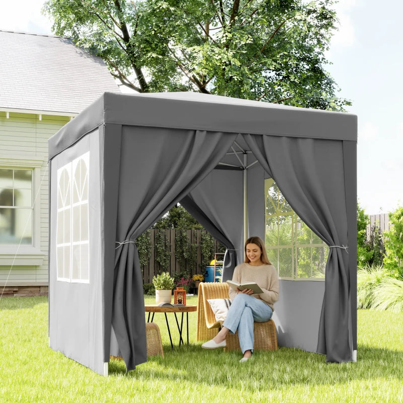 6.6'x6.6' Pop Up Canopy Tent with Sidewalls, Instant Sun Shelter Camping Gazebo with Carry Bag, Grey