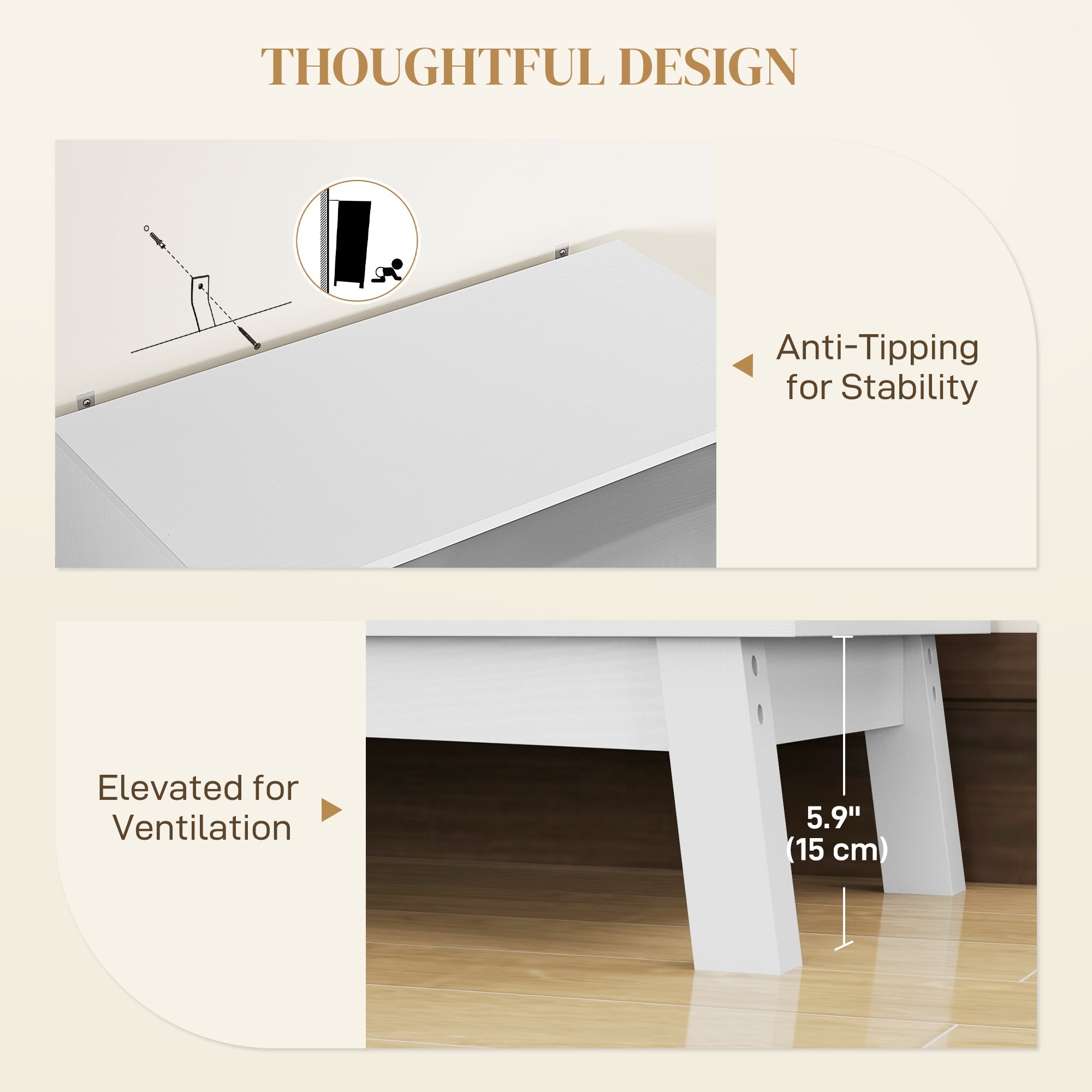 HOMCOM Boho Sideboard Storage Cabinet with Rattan Doors, White