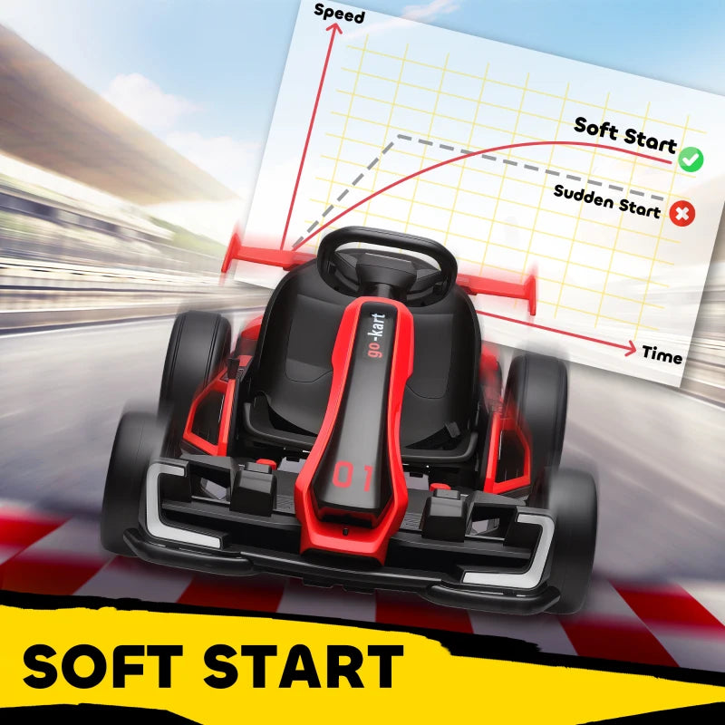 Aosom 24V Electric Go Kart, Battery Powered Kids Drift Kart with Adjustable Seat, Seat Belt, Horn, Music, Light, Red
