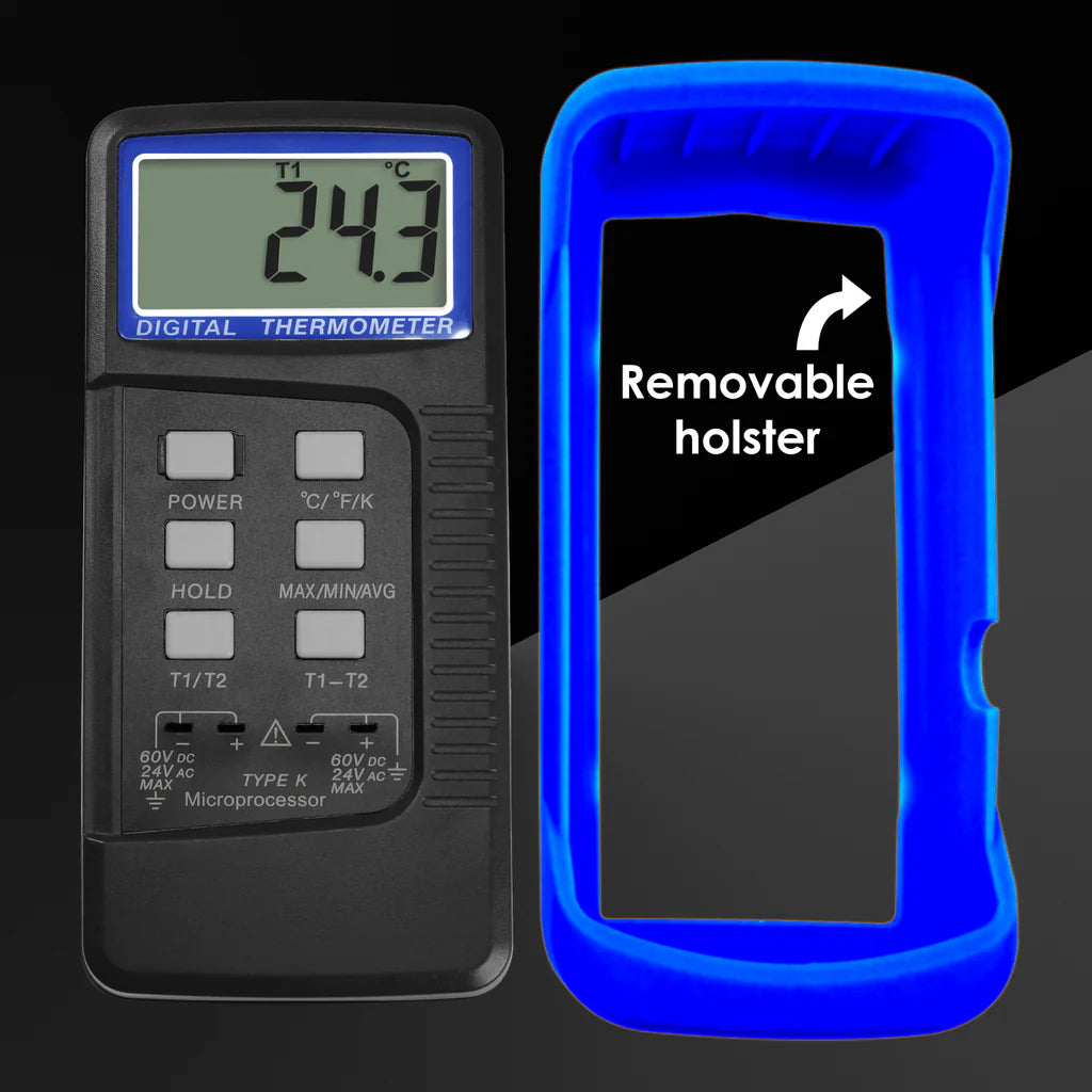 Digital 2-Channel K-Type Thermometer with 4 Thermocouples (-50°C to 1300°C / -58°F to 2372°F)
