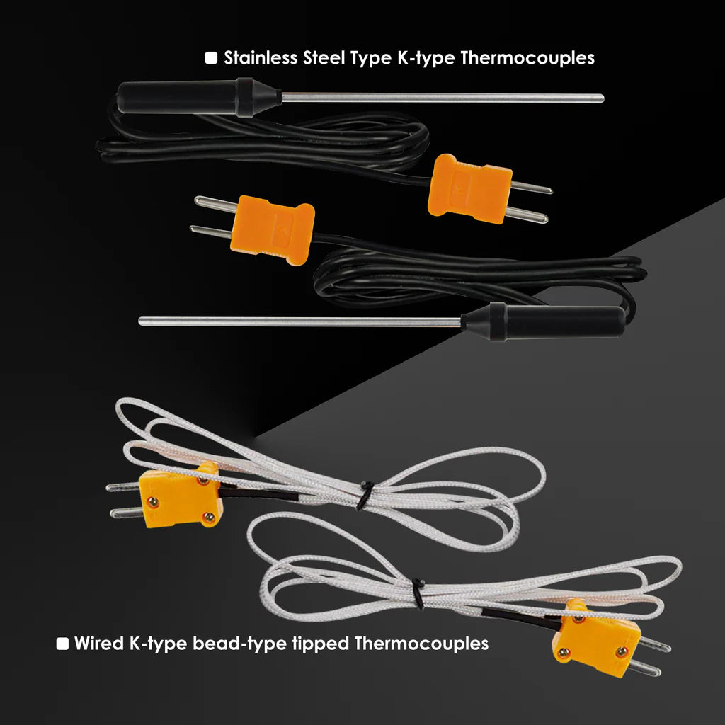 Digital 2-Channel K-Type Thermometer with 4 Thermocouples (-50°C to 1300°C / -58°F to 2372°F)