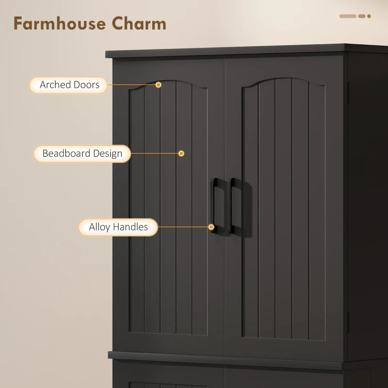 Tall Pantry Cabinet, 64" Storage Cabinet with Adjustable Shelves and 8 Door Spice Racks for Kitchen, Dining Room, Black