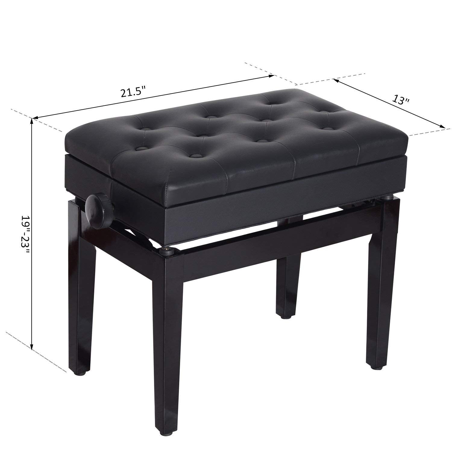HOMCOM Height Adjustable Piano Bench w/ Thick and Soft PU Leather Padded w/ Enough Music Storage Design Black