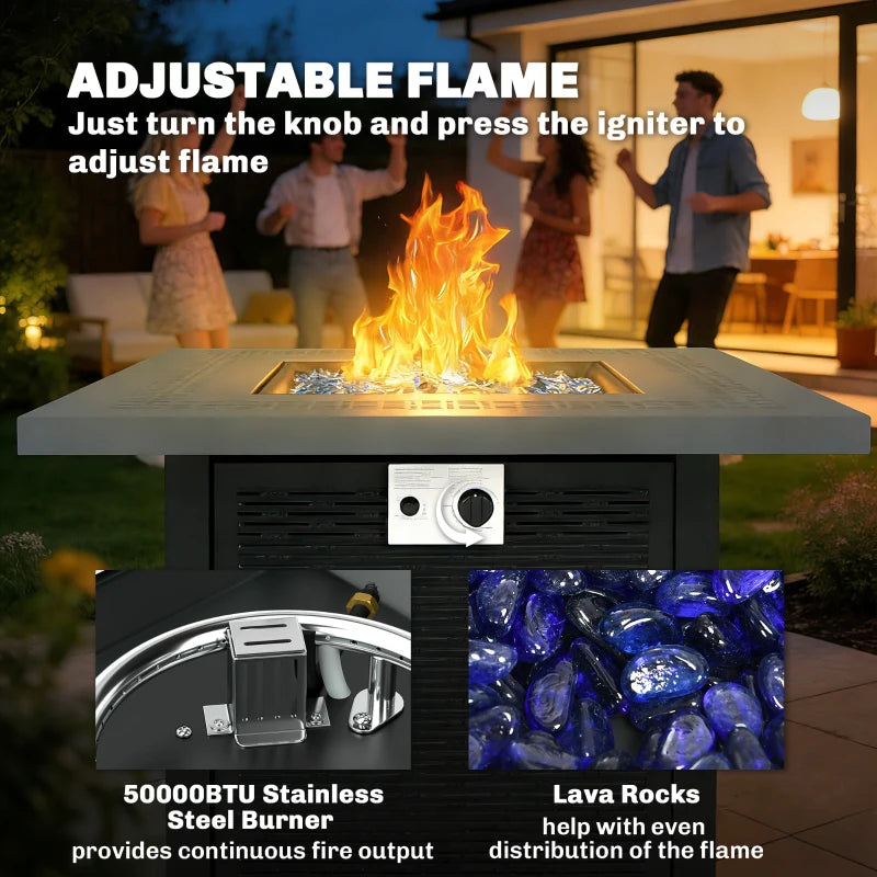 Propane Fire Pit Table, 28" 40000 BTU Outdoor Gas Fire Table with Lava Rocks and Lid, Black