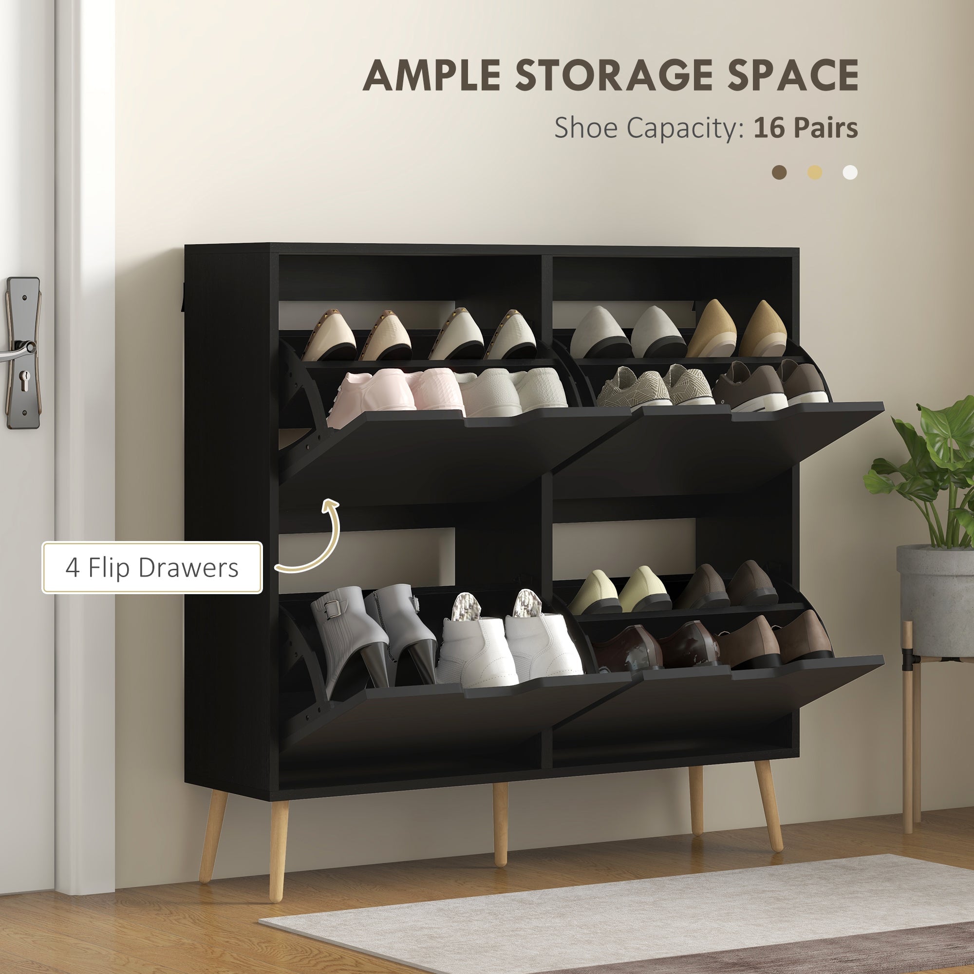 HOMCOM Shoe Storage Cabinet with 4 Flip Drawers and Adjustable Shelf, Shoe Cabinet for 16 Pairs of Shoes, Black